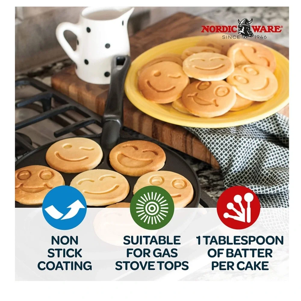 Nordic Ware Smiley Face Pancake Pan Silver, 10 1/2 inch‎ diameter